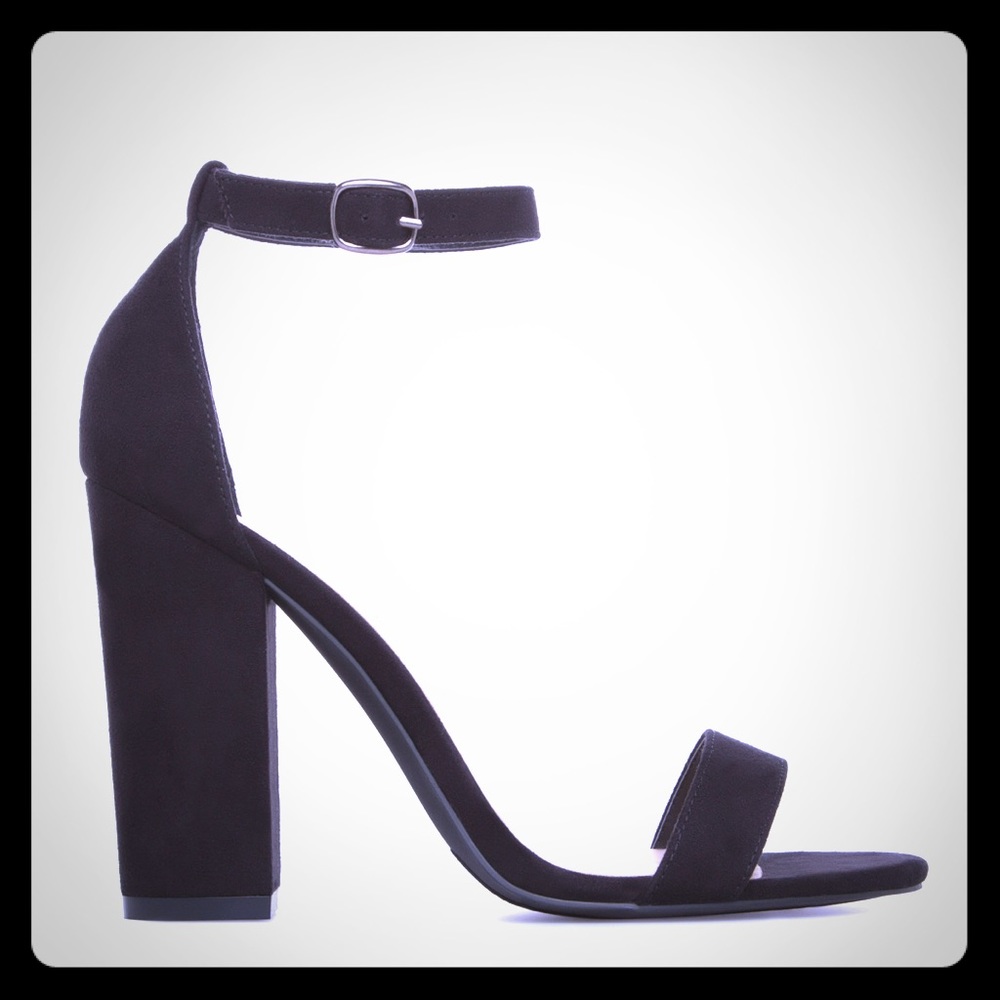 Black, Two-Strap Chunky Block Heel Sandals